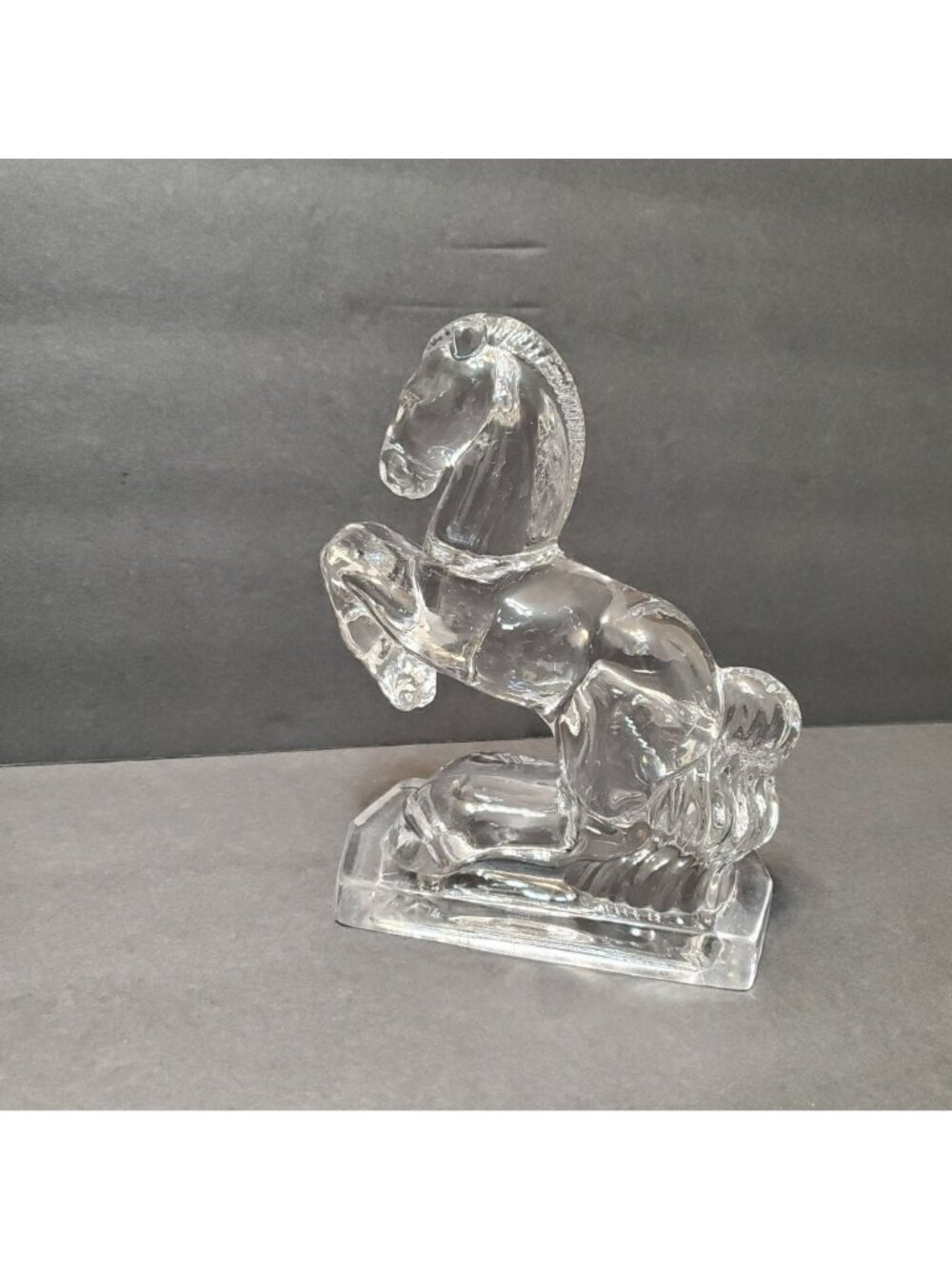 Vintage LE Smith Glass Horse Bookend Figurine, Clear Art Deco Rearing Stallion - Picture 3 of 7
